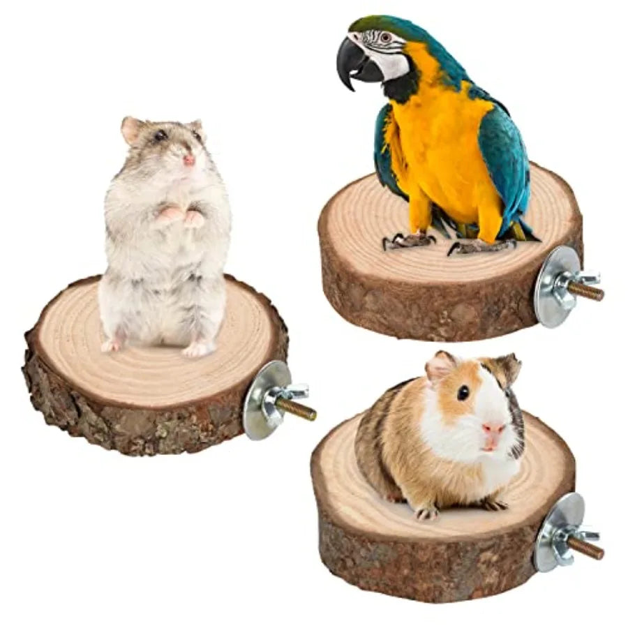 Natural Wood Bird Perch Stand Toy For Parakeets And Cockatiels