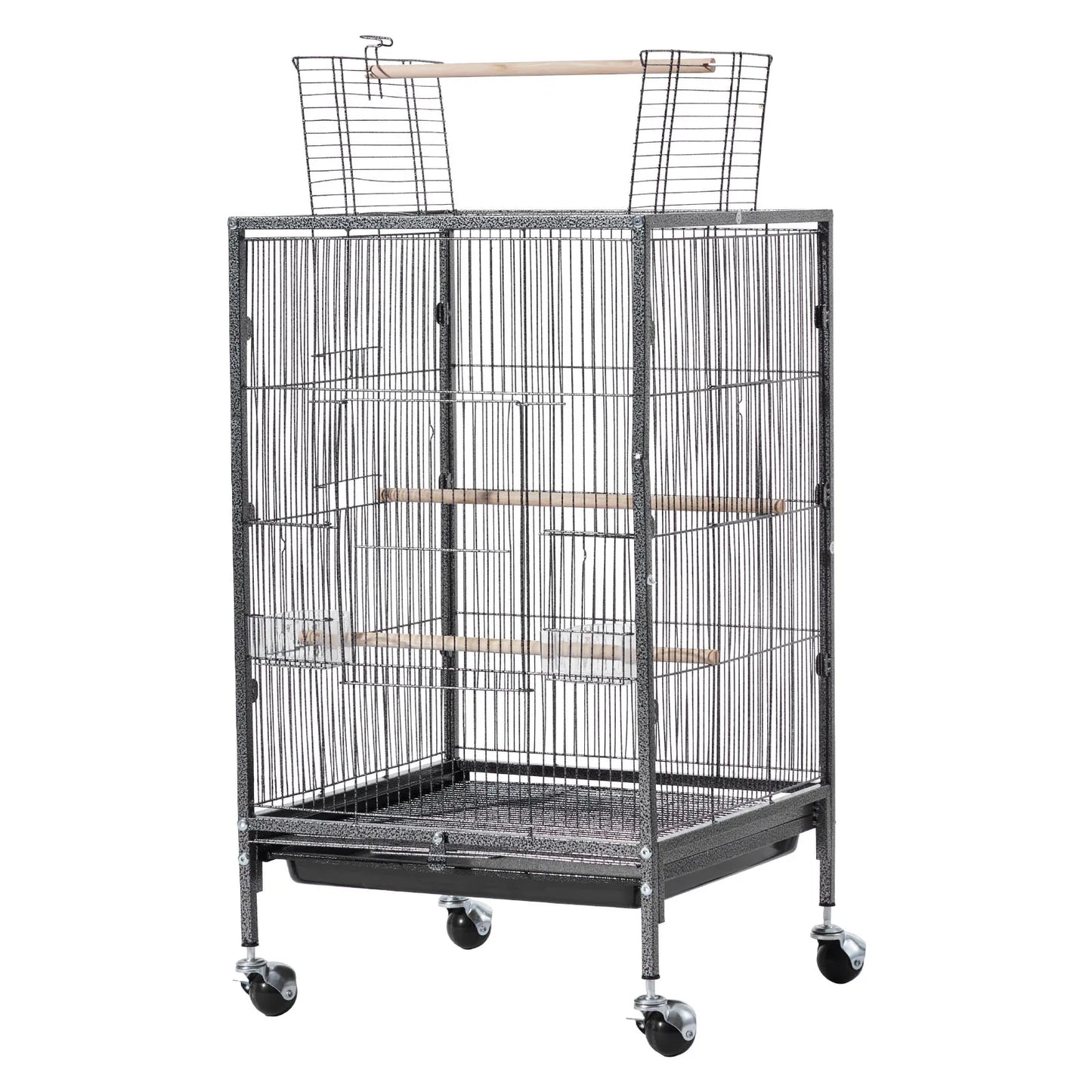 SucceBuy Wrought Iron Flight Cage Top With Perches And Casters