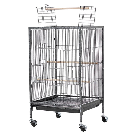 SucceBuy Wrought Iron Flight Cage Top With Perches And Casters