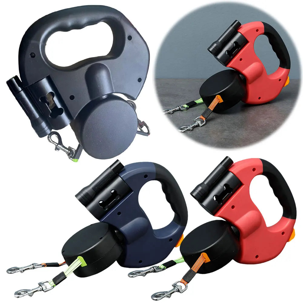 alloet Double Headed Traction Rope Dog Leash With LED Light