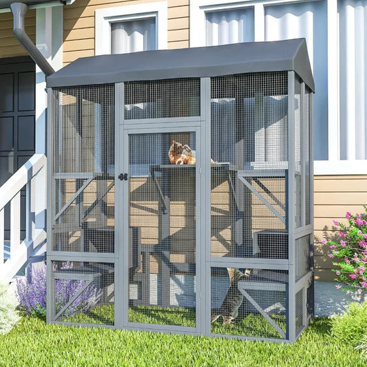 Outdoor Cat Enclosure Catio for Multi Cats with Waterproof Cover