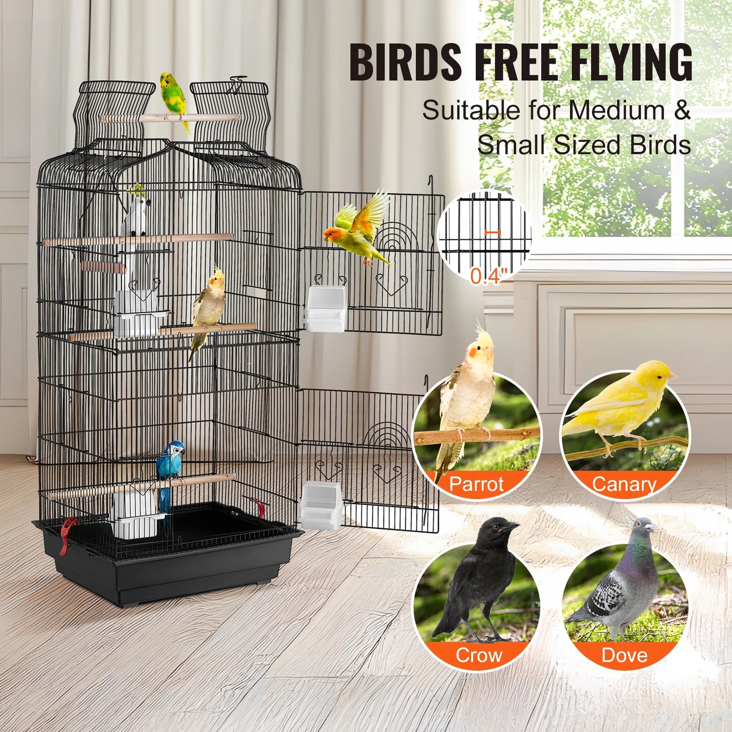 Open Top Parrot Cage For Travel Hanging Swing Perch