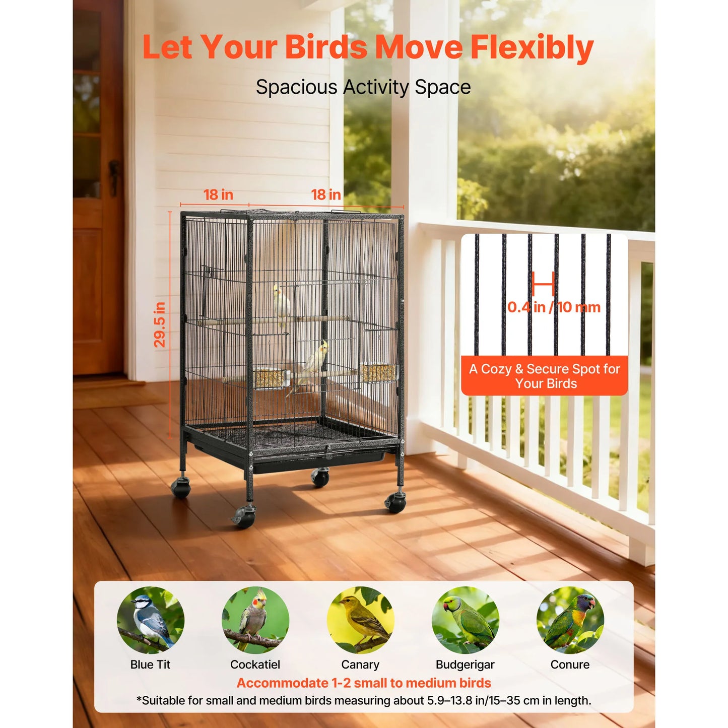 SucceBuy Wrought Iron Flight Cage Top With Perches And Casters