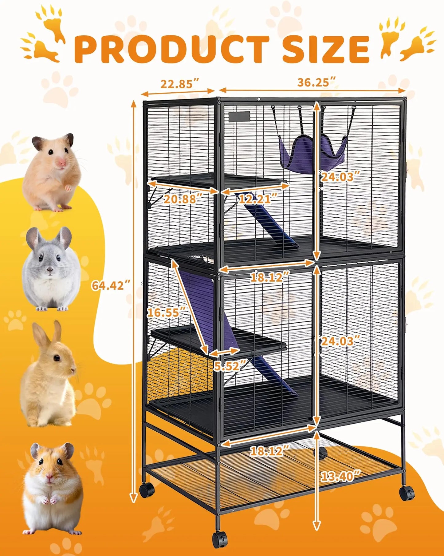 HiMISS Ferret Cage Metal Small Animal Habitat With Hammock Ramp Play Areas