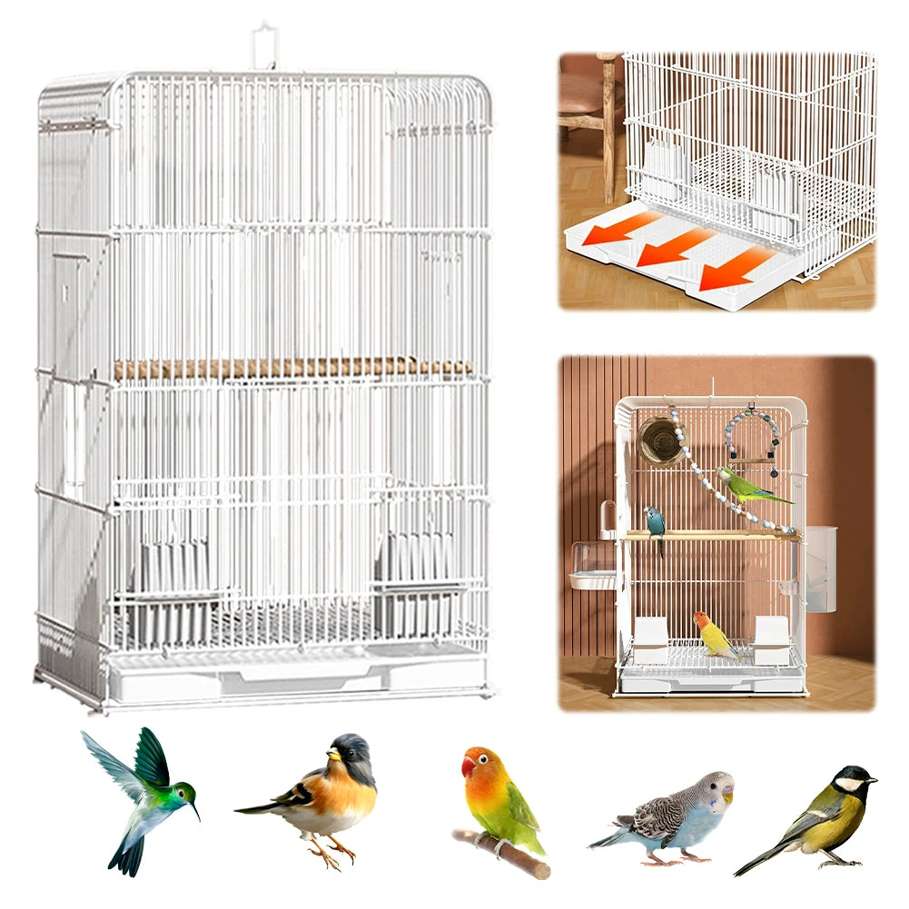 Wrought Iron Bird Cage Portable Parrot Cage With Removable Tray