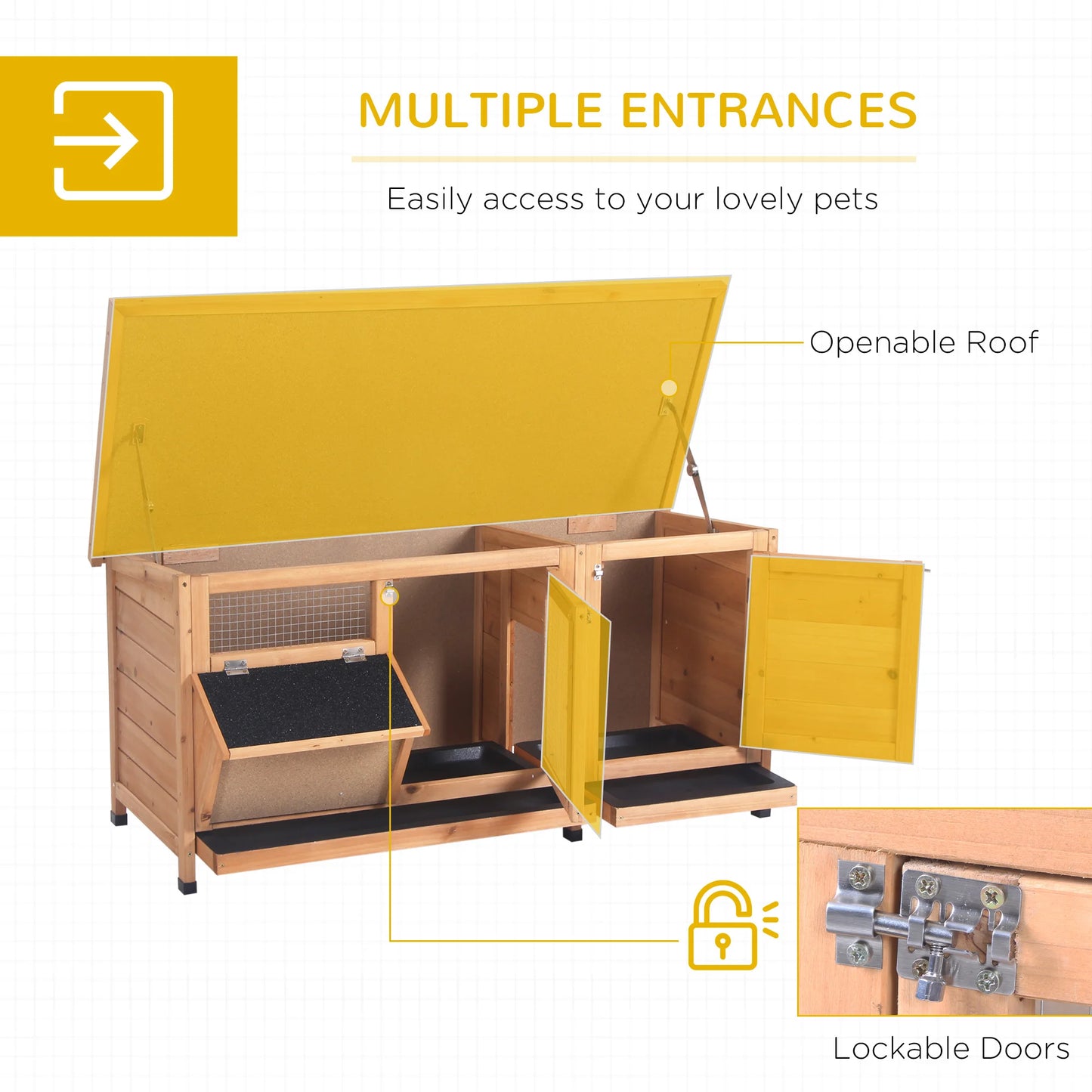 Outdoor Rabbit Hutch Wooden Cage With Asphalt Roof Feeding Trough