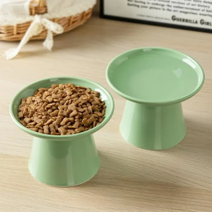 Elevated Ceramic Cat Bowls Set for Cats and Small Dogs