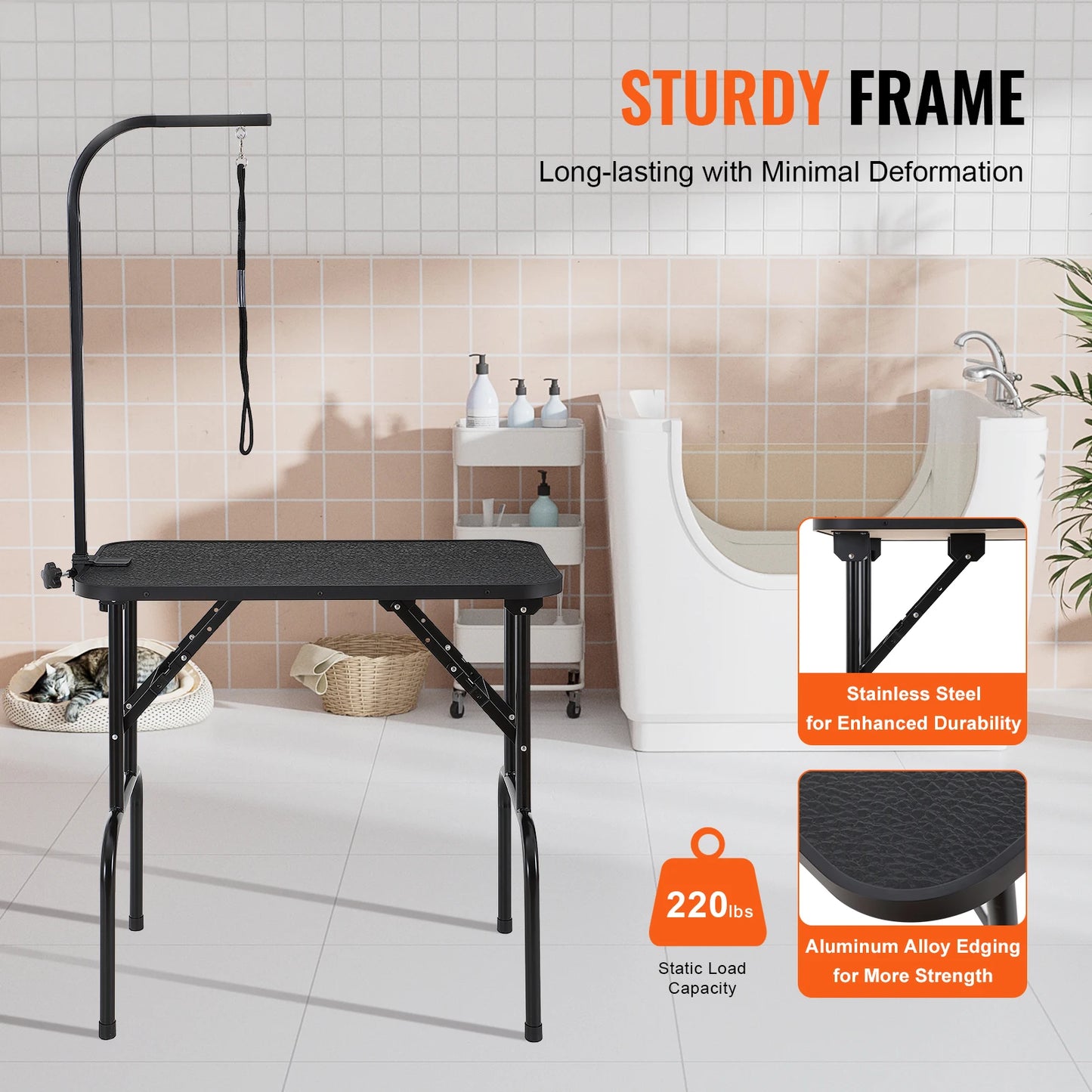 SucceBuy Stainless Steel Pet Grooming Table With Clamp And Loop