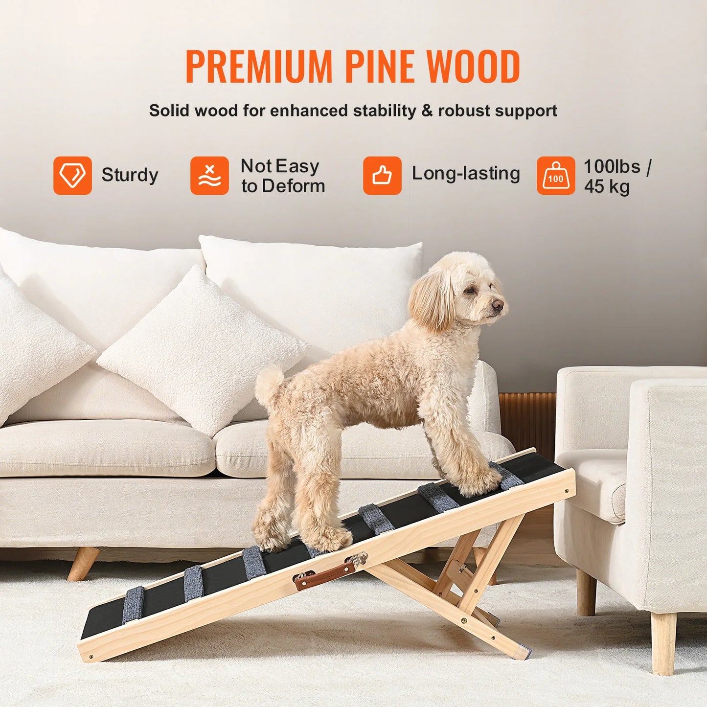 SucceBuy Dog Ramp Folding Anti Slip Adjustable Wooden Pet Ramp For Sofa Car Bed