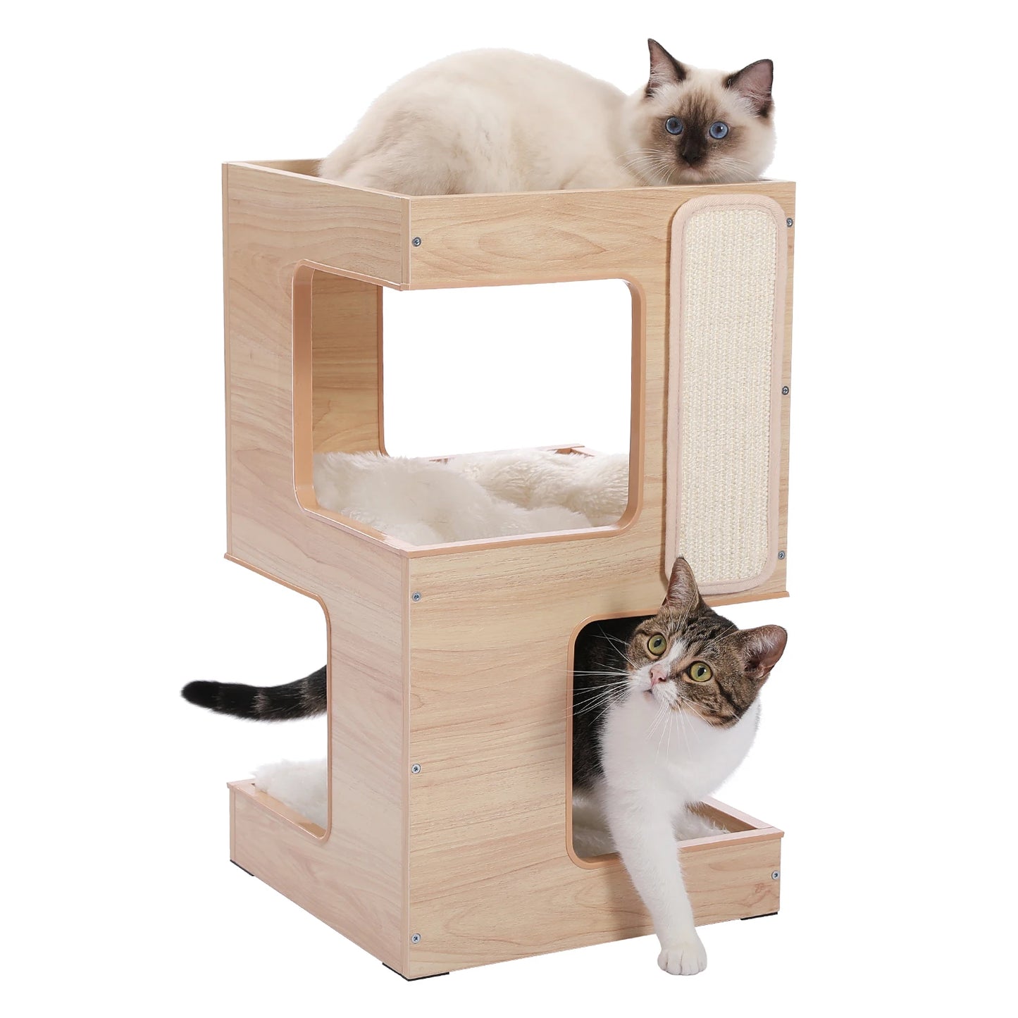 PAWZ Road Wood Cat Condo Bed With Removable Mats Scratching Pad Cat Tree