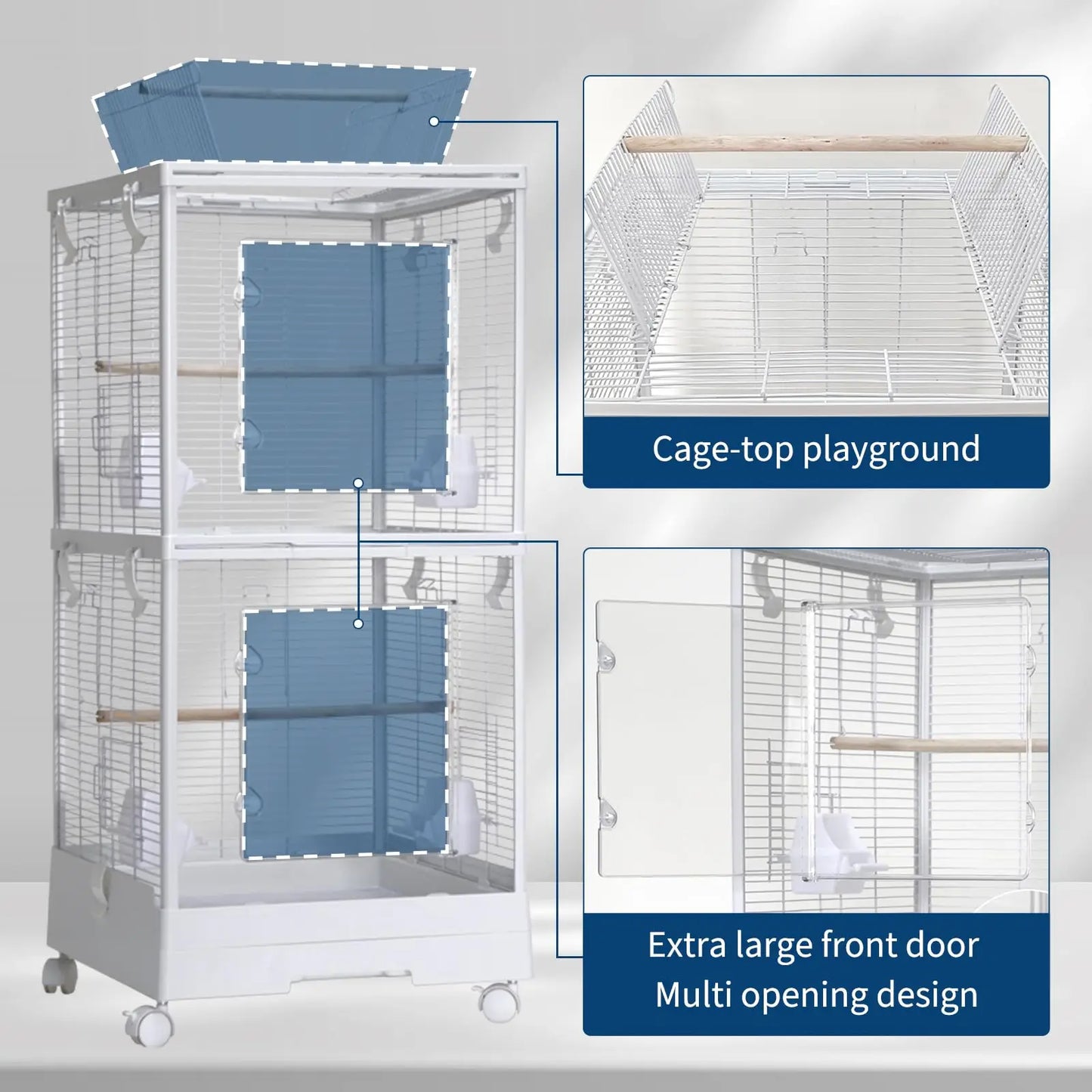 HiMISS 3 in 1 Bird Cage With Wheels Top Stand For Parakeets Canaries Lovebirds