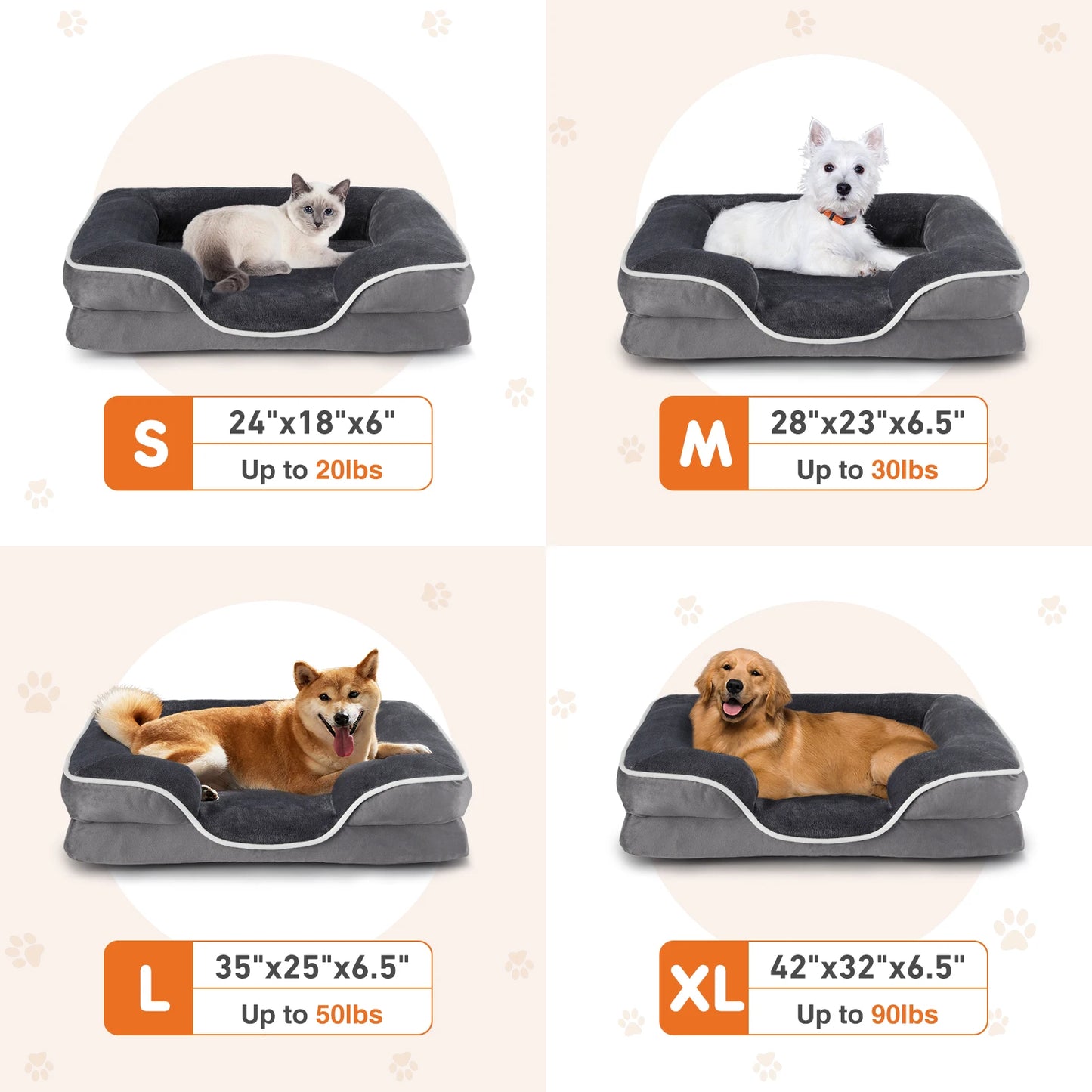 JHK Orthopedic Memory Foam Dog Bed For Small Dogs Cats With Removable Cover