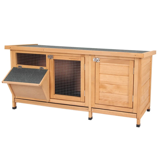 Outdoor Rabbit Hutch Wooden Cage With Asphalt Roof Feeding Trough