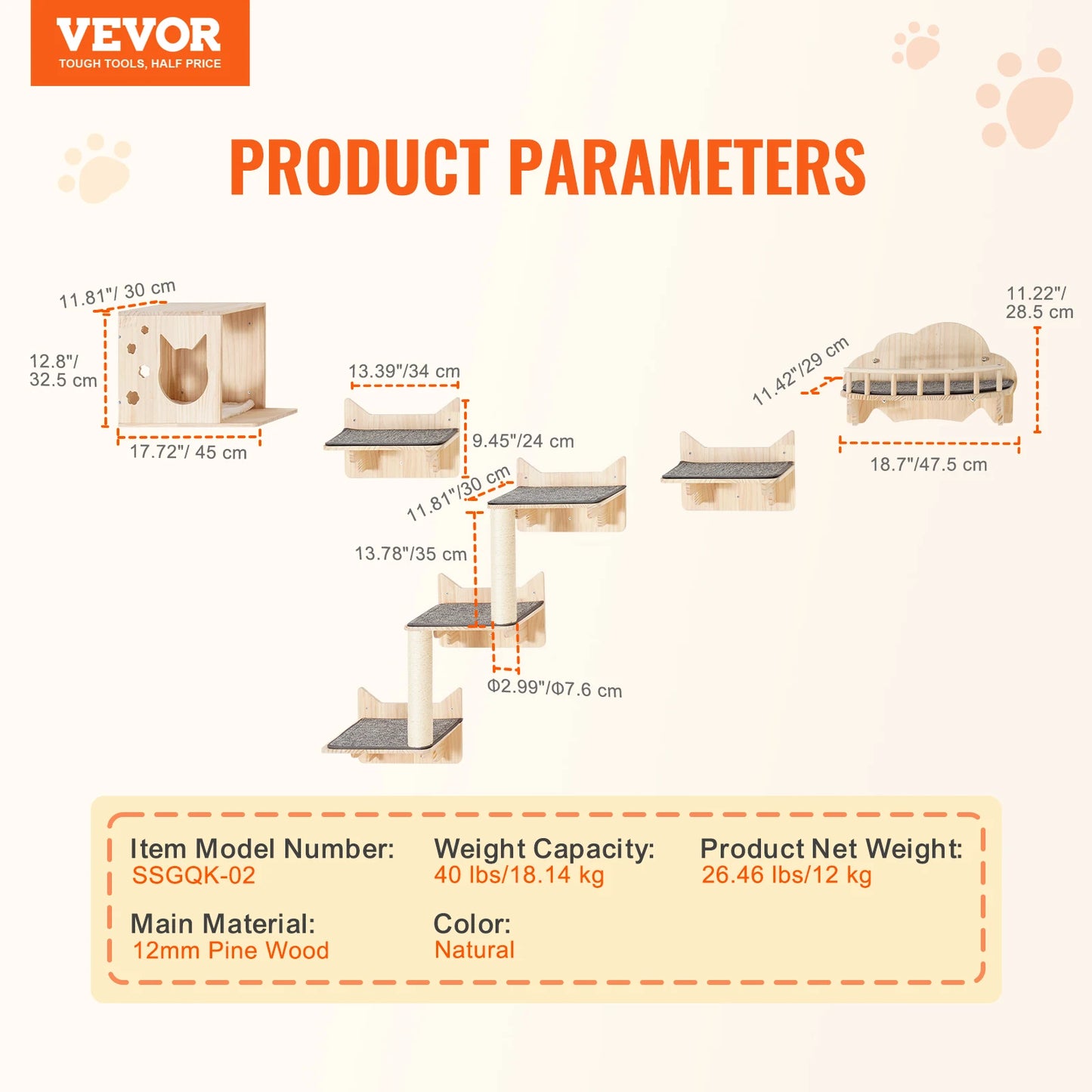 SucceBuy Wall Mounted Cat Shelves Perches Cat Tree With Hammocks
