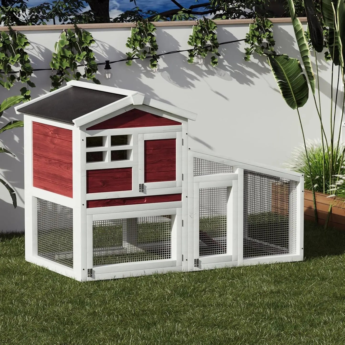 HiMISS Wooden Chicken Coop with Rabbit Run and Hen House