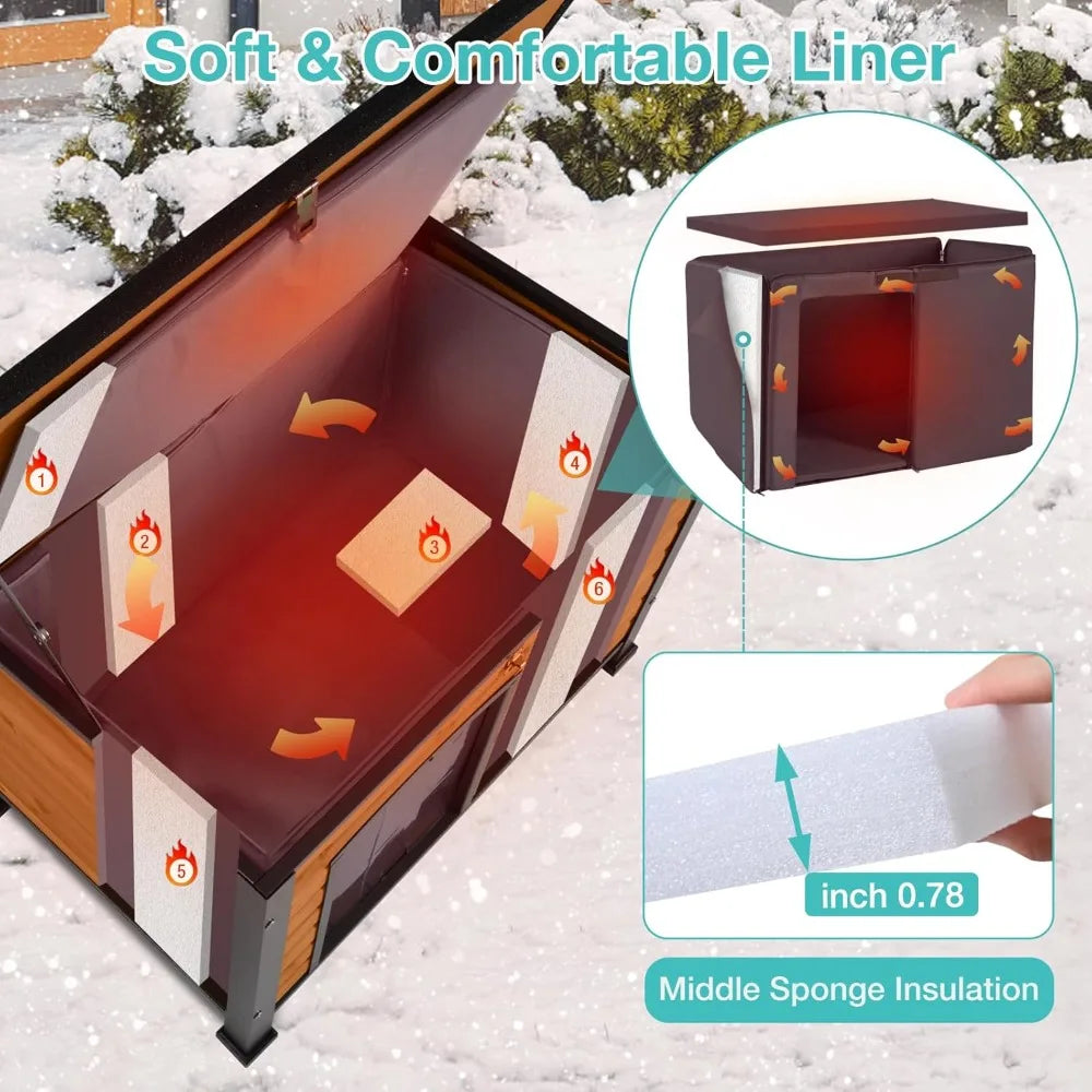 Outdoor Heated Dog House With Anti Chew Frame Insulated Shelter