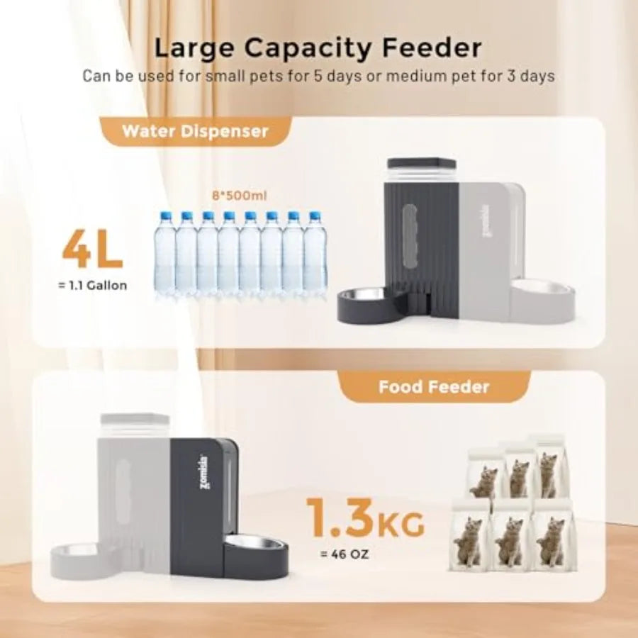 Gravity Cat Feeder And Water Dispenser With Stainless Steel Bowls