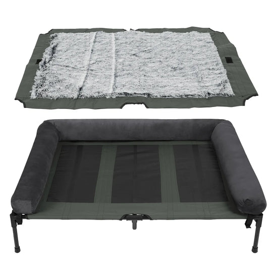 BORWART Outdoor Raised Dog Bed With Cooling Breathable Plush Mat
