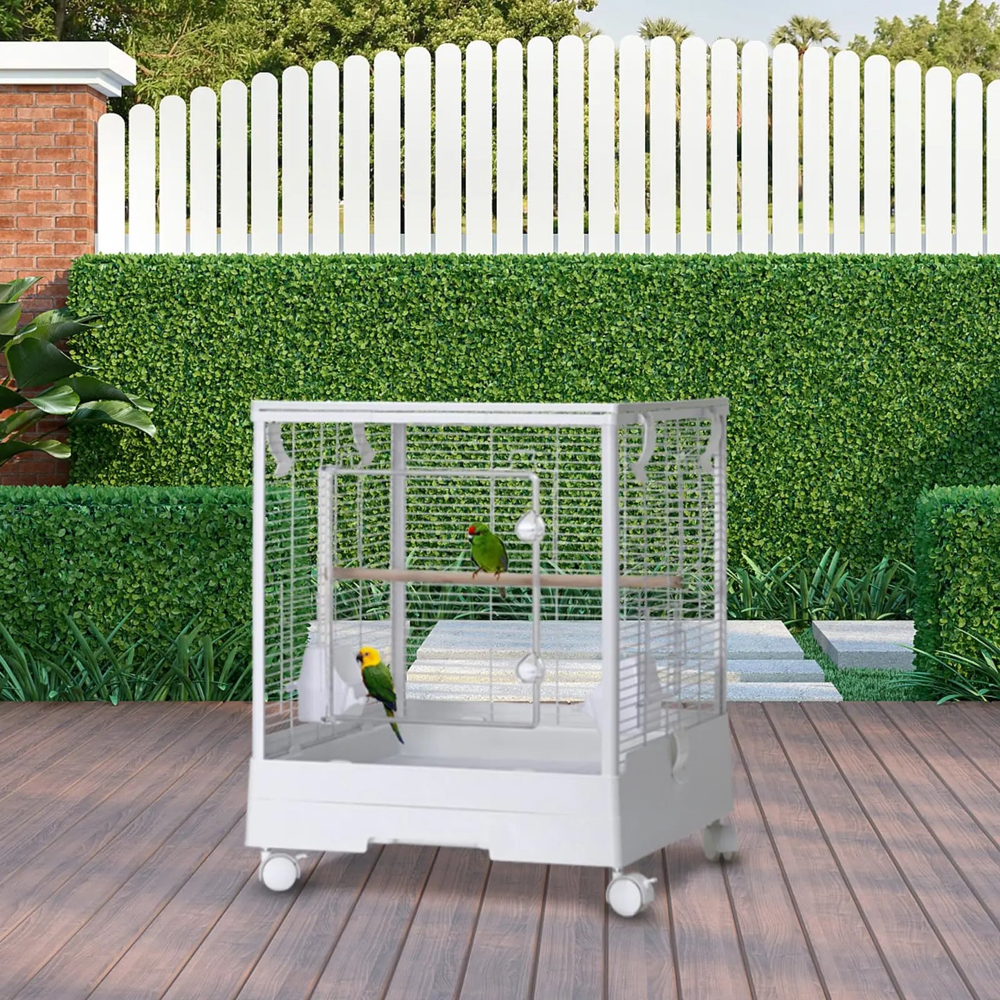 HiMISS 3 in 1 Bird Cage With Wheels Top Stand For Parakeets Canaries Lovebirds