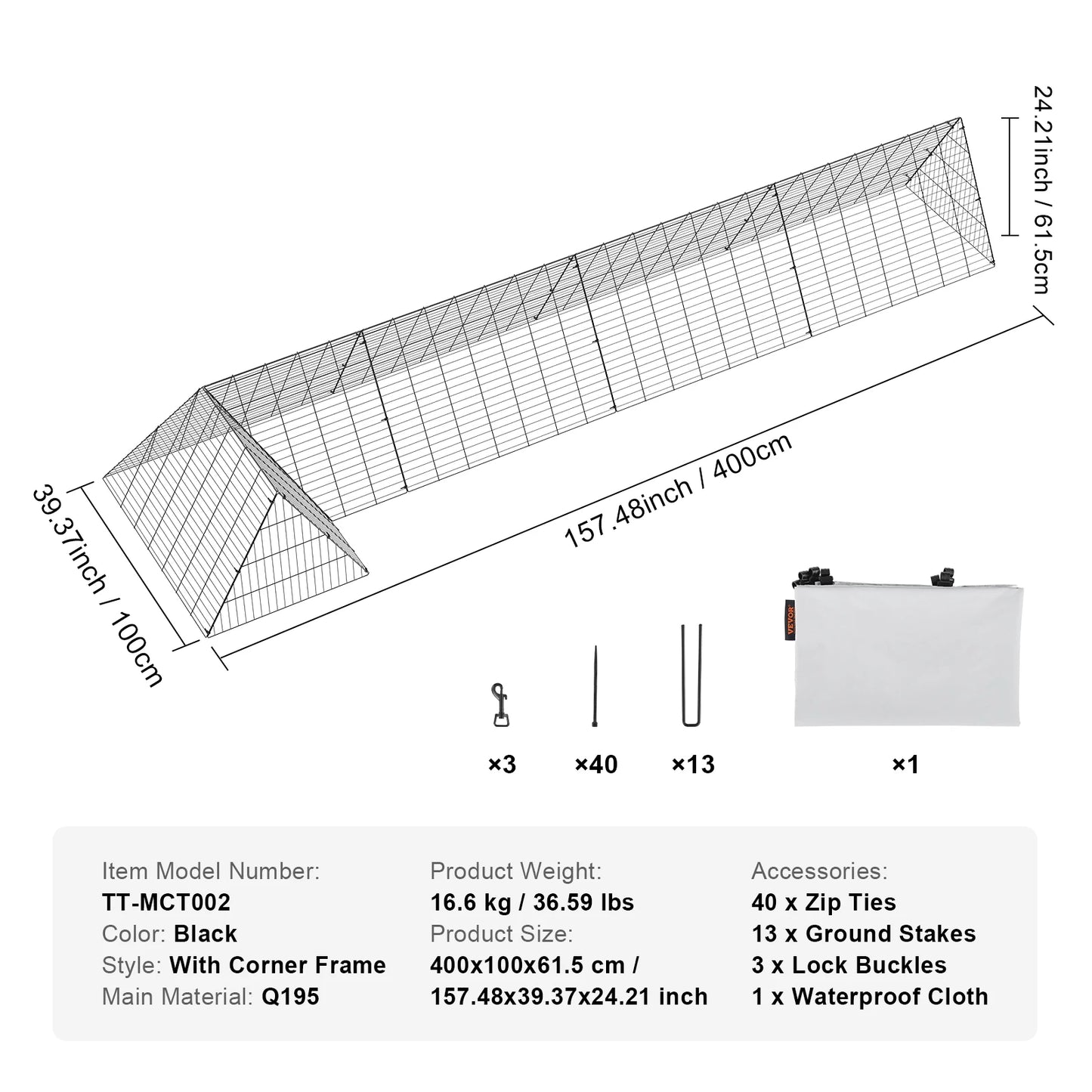 SucceBuy Portable Chicken Tunnels With Corner Frame
