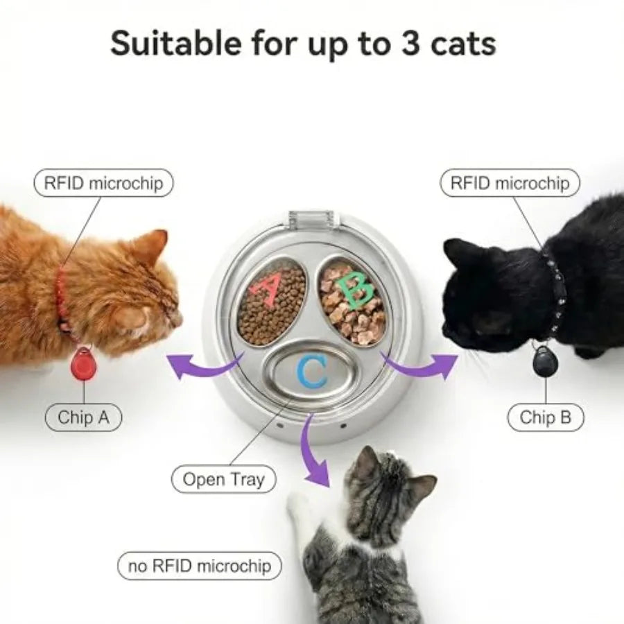 RFID Cat Feeder With Stainless Steel Bowls Dog Proof Design Supports Diet