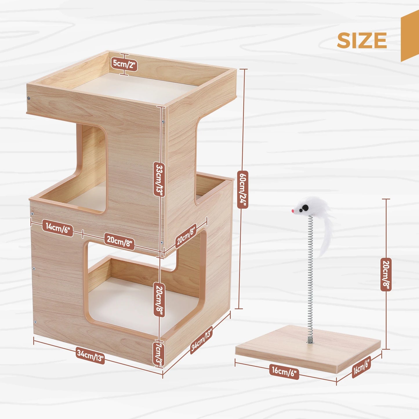 PAWZ Road Wood Cat Condo Bed With Removable Mats Scratching Pad Cat Tree