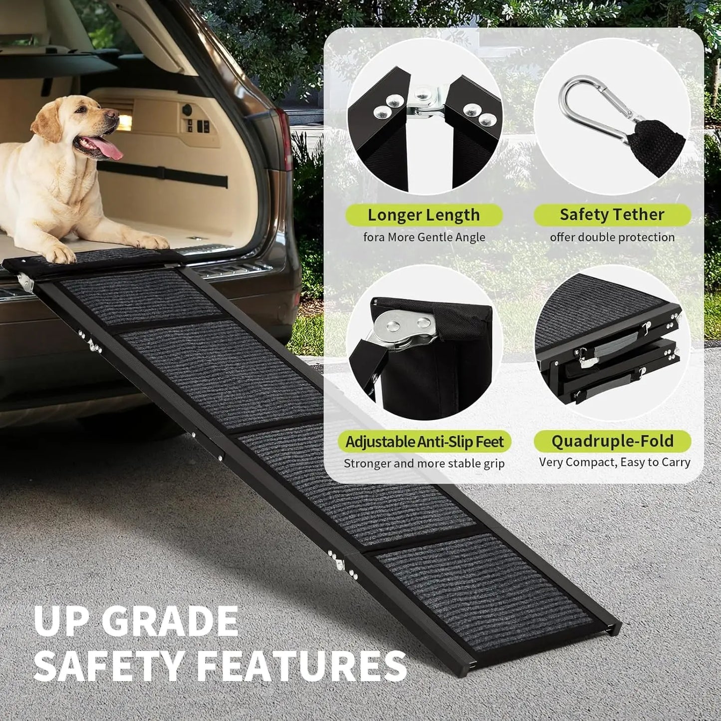 HiMISS Upgraded Folding Dog Ramp For Cars Non Slip Surface 250 Lbs