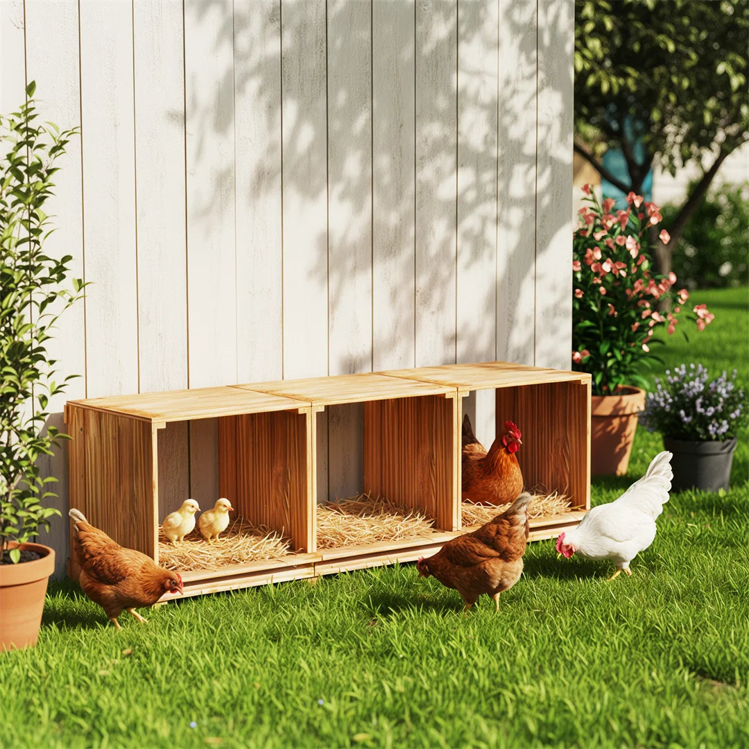 BINGOPAW Pine Wood 3 Compartment Chicken Nesting Box For Eggs
