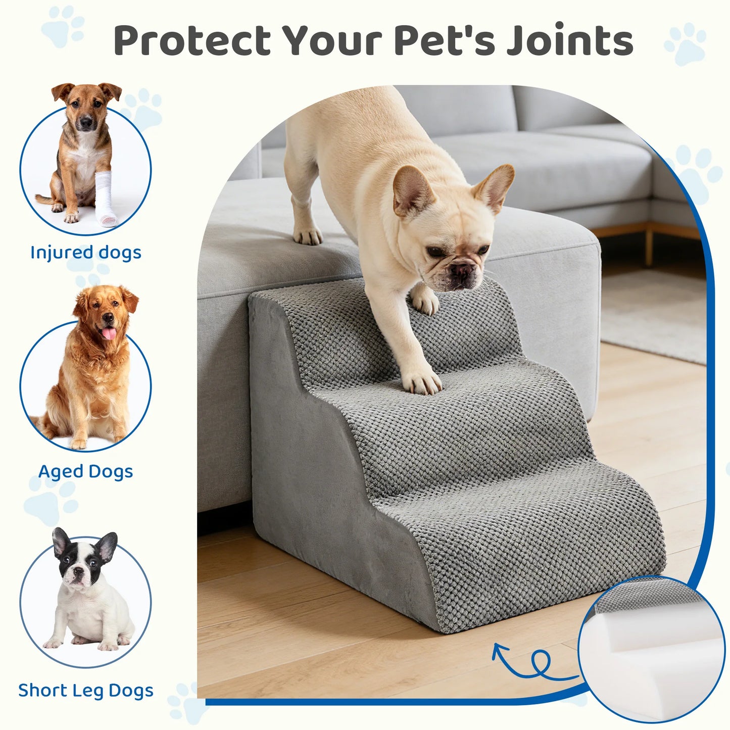 High-Density Foam Dog Stairs Indoor Non-Slip 3-5 Steps