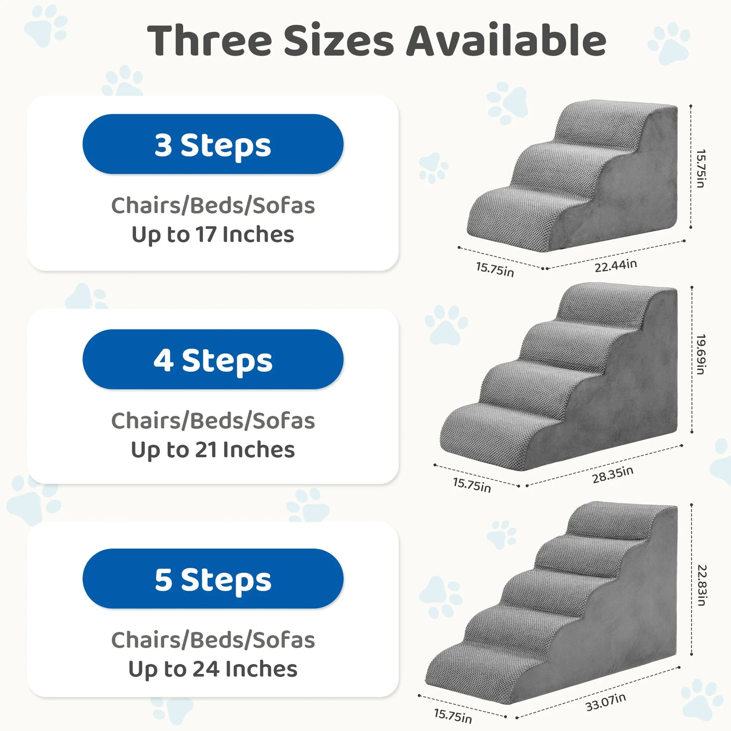 High-Density Foam Dog Stairs Indoor Non-Slip 3-5 Steps