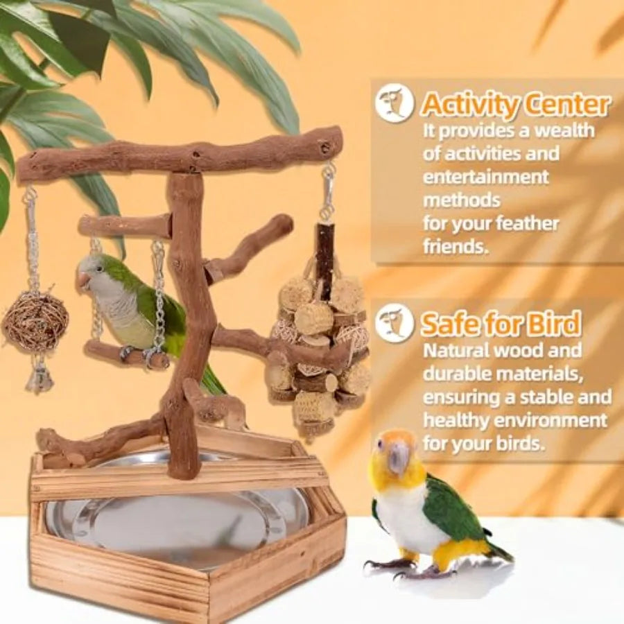 Natural Grape Wood Parakeet Playground Perch Stand For Small Birds