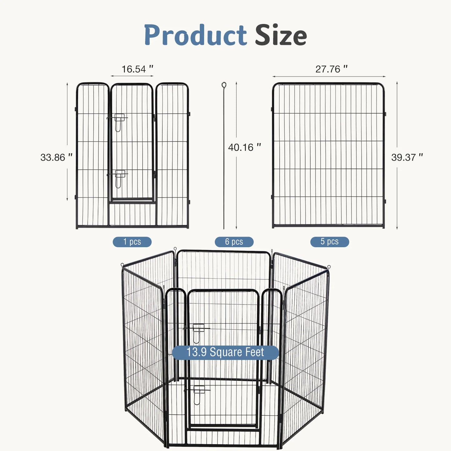 JHK 6 Panels Metal Dog Playpen Fence For Outdoor Use
