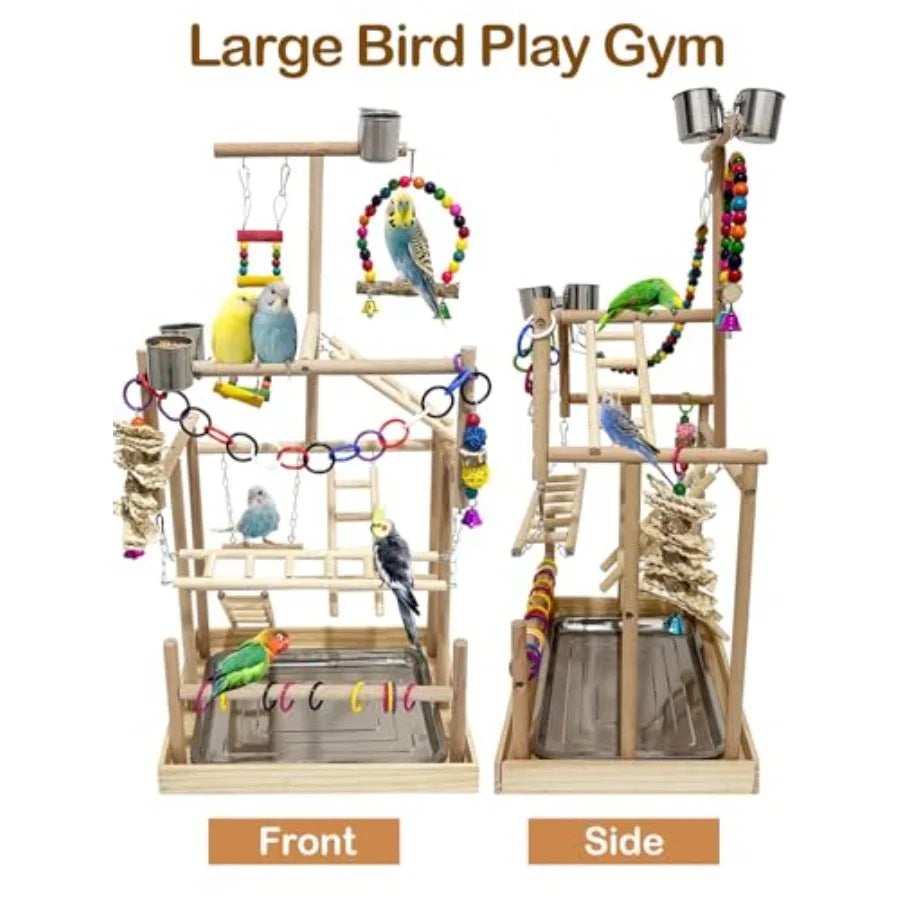 Natural Wood Bird Playstand With Wheel Parrot Playground Perch