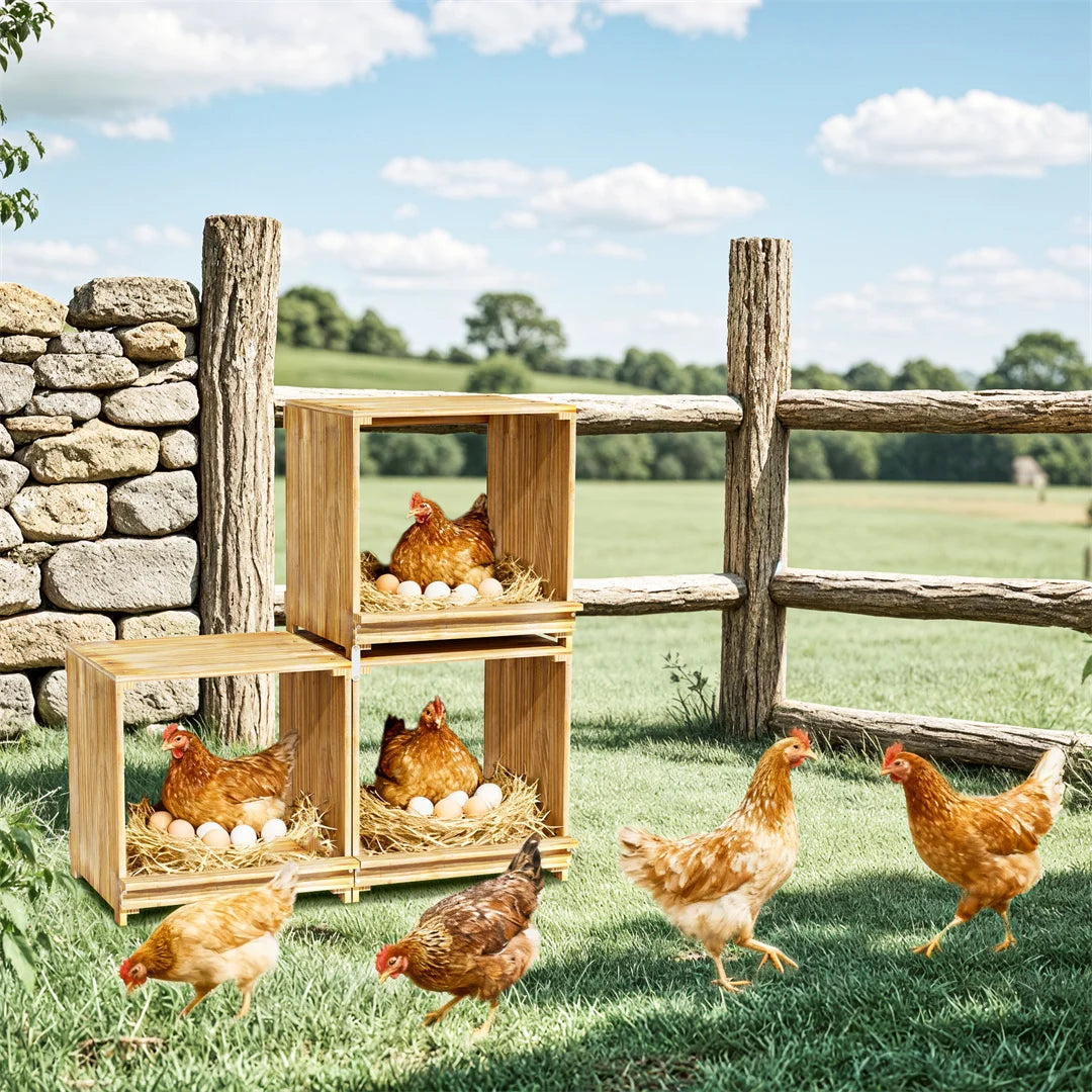 BINGOPAW Pine Wood 3 Compartment Chicken Nesting Box For Eggs