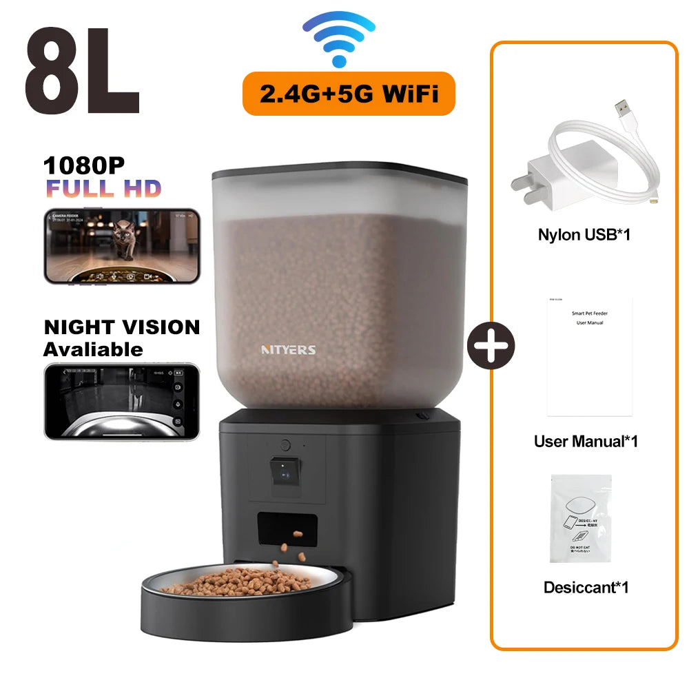 Nityers Automatic Cat Feeder With 1080P Camera And 5G WiFi