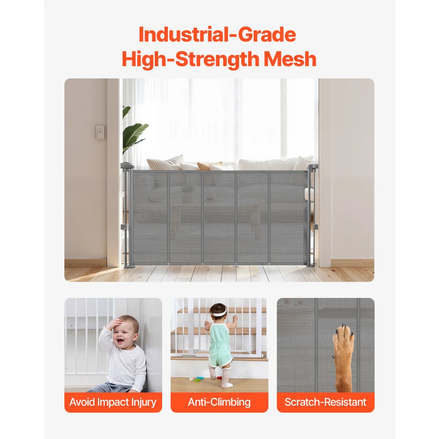 SucceBuy Retractable Baby Gate For Kids And Pets Mesh Barrier
