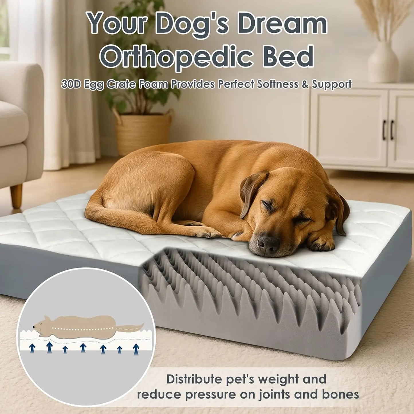 Orthopedic Dog Bed With Memory Foam And Waterproof Faux Leather