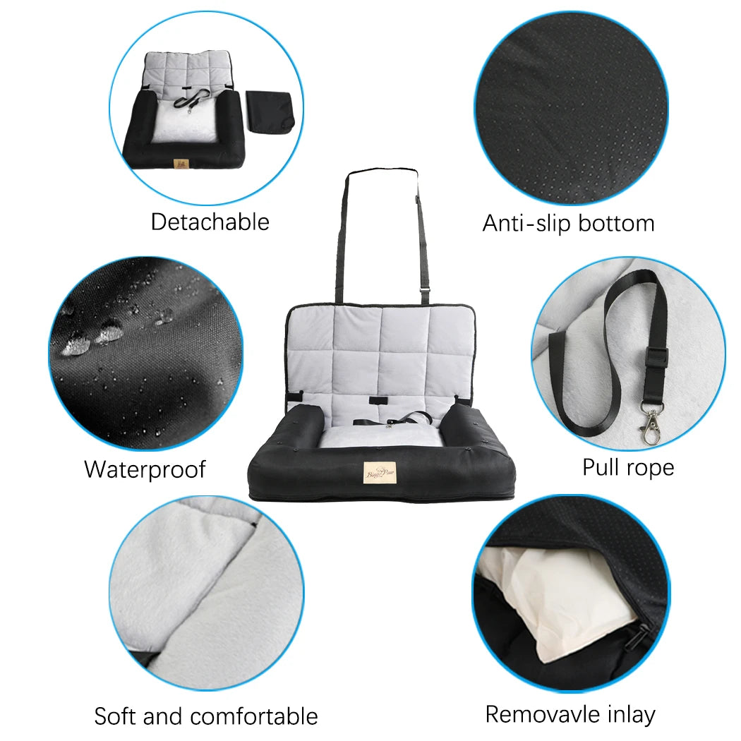 BINGOPAW Dog Car Seat Bed Waterproof Cushion With Removable Cover