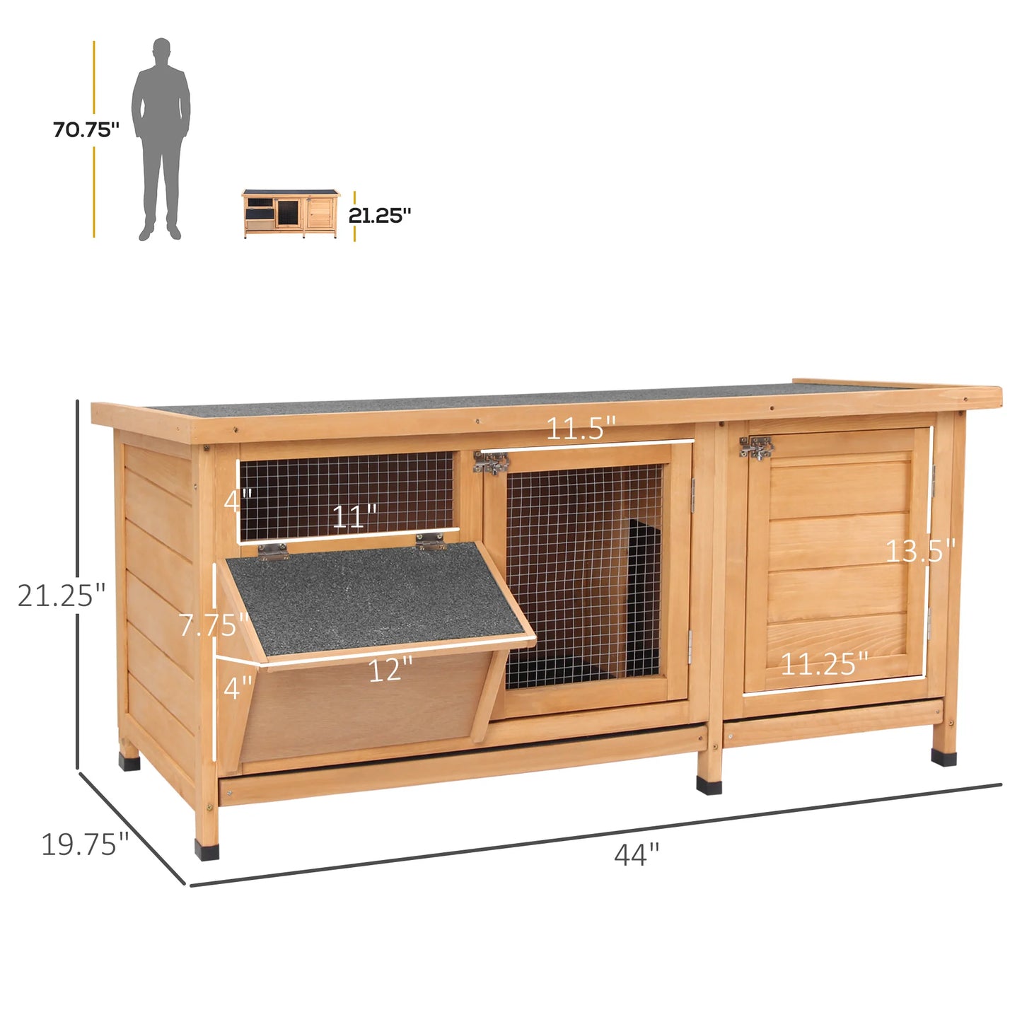 Outdoor Rabbit Hutch Wooden Cage With Asphalt Roof Feeding Trough