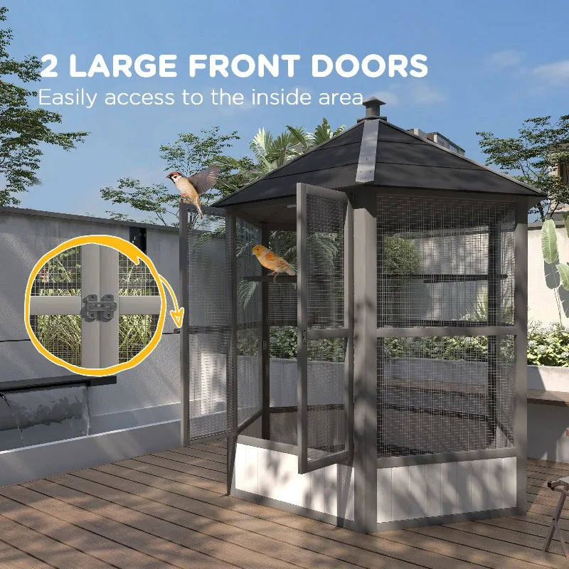 Hexagonal Outdoor Bird Cage Wooden Aviary With Waterproof Roof