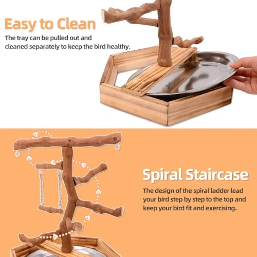 Natural Grape Wood Parakeet Playground Perch Stand For Small Birds
