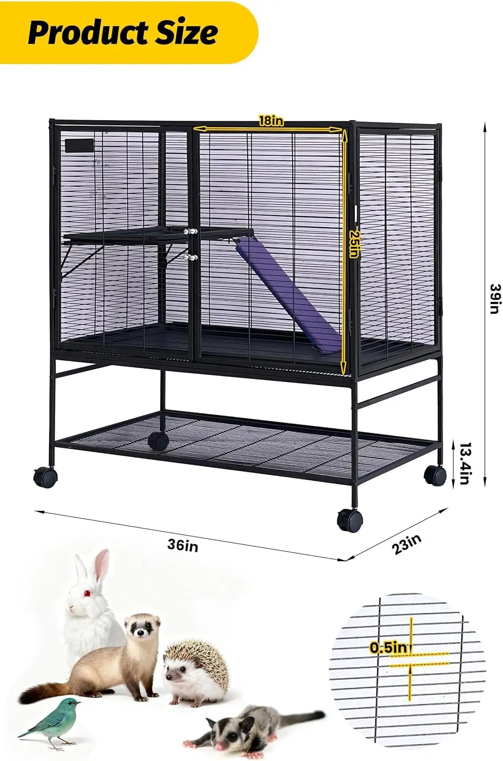 HiMISS Multi Level Metal Small Animal Cage With Removable Tray Ramp Lockable
