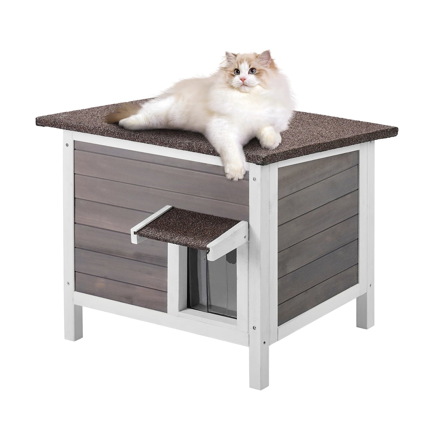 SucceBuy Outdoor Cat House Weatherproof Shelter With All-Round Foam Insulation