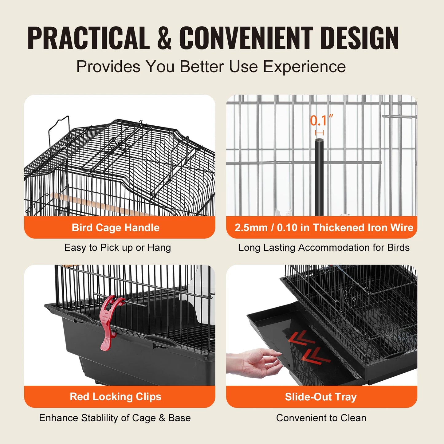 Open Top Parrot Cage For Travel Hanging Swing Perch