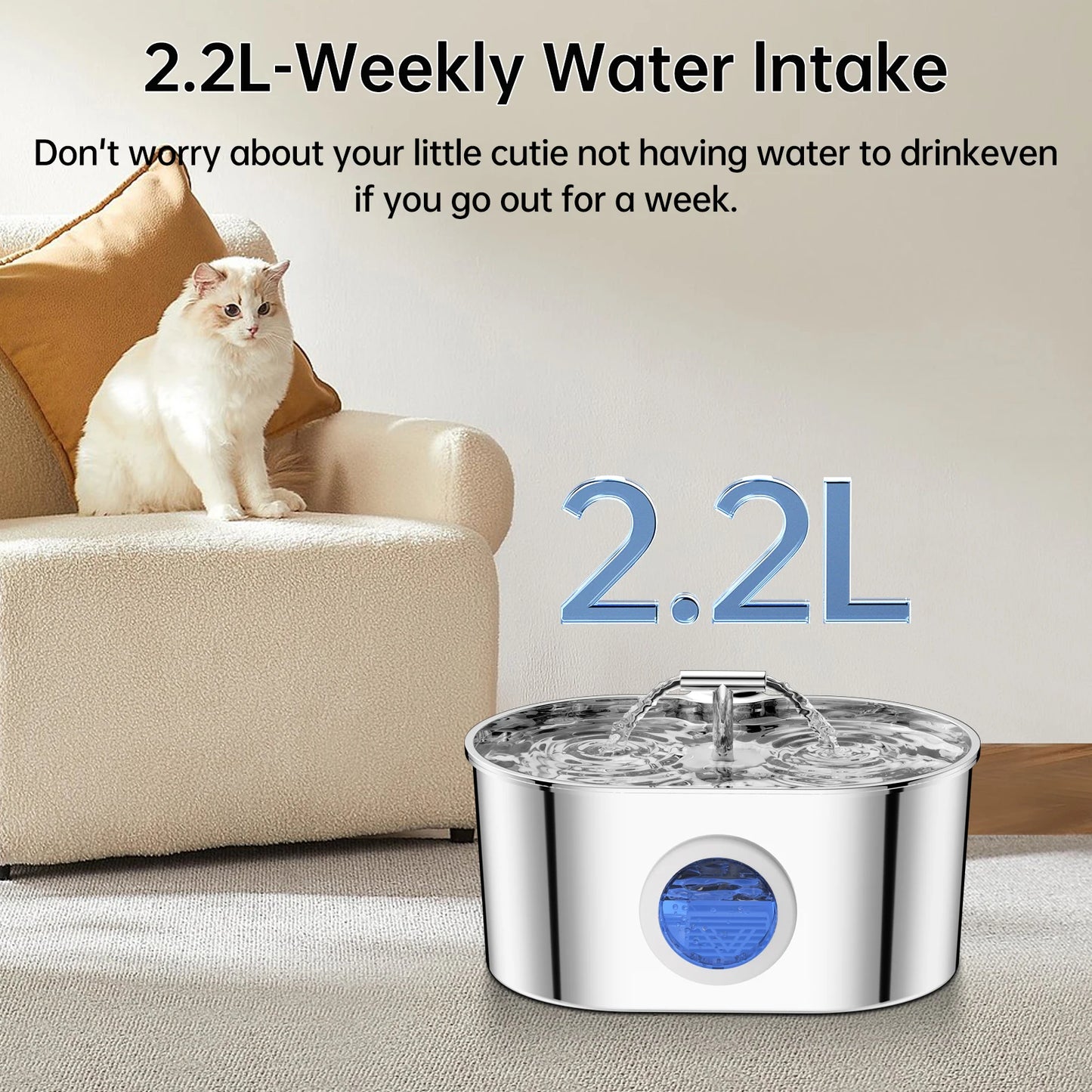 Stainless Steel Pet Water Fountain Ultra Quiet Circulating System