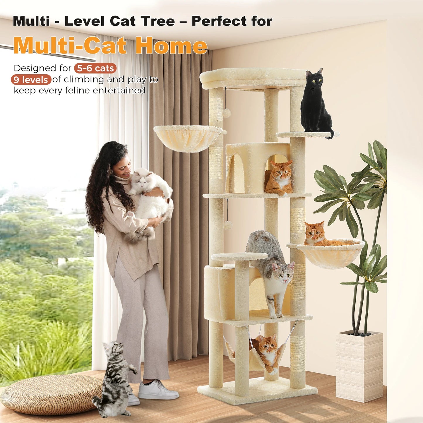 PAWZ Road Tall Cat Tree With Scratching Posts And Five Levels