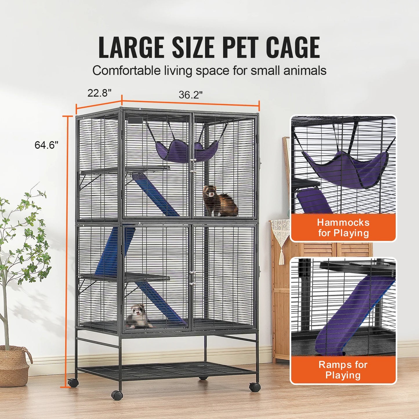 Succebuy Large Sixty-Four Inch Tier Rolling Metal Ferret Cage For Small Animals