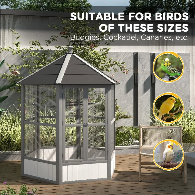 Hexagonal Outdoor Bird Cage Wooden Aviary With Waterproof Roof