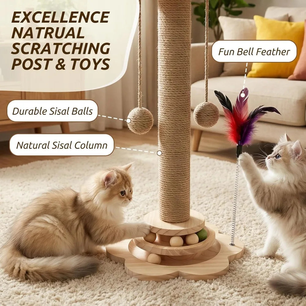COBASPORT Cat Scratching Post With 2 Tier Ball Track Teaser