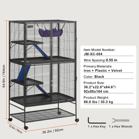 Succebuy Large Sixty-Four Inch Tier Rolling Metal Ferret Cage For Small Animals